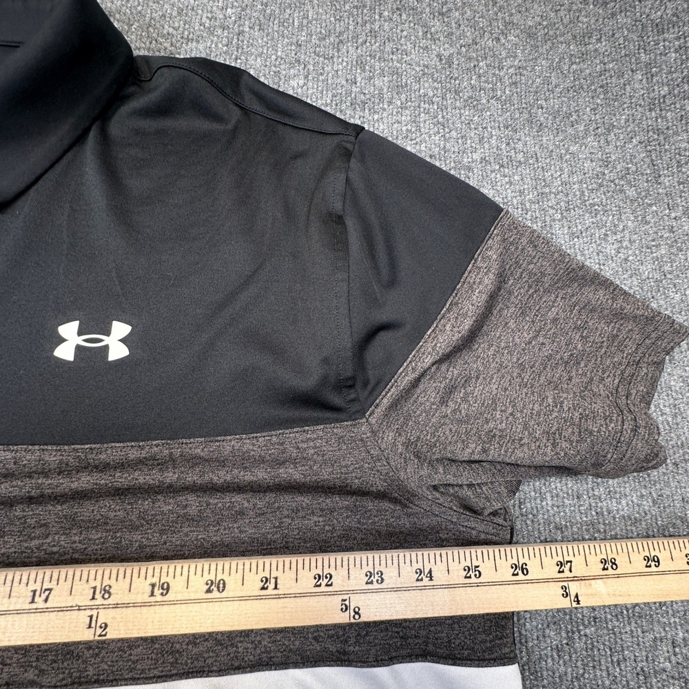 Under Armour Playoff Polo Mens XXL Black Gray White Colorblock Golf Shirt Loose - Picture 5 of 7